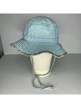 Pistil Women's Aqua Blue Bucket Hat with Chin Strap & Patterned Brim